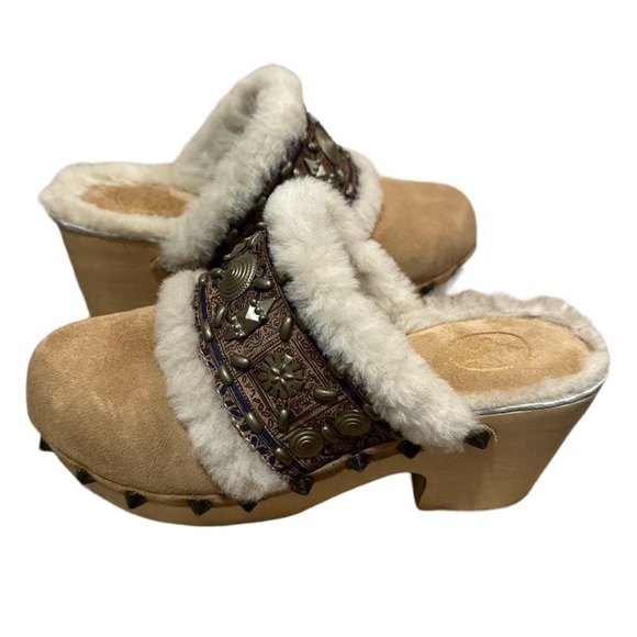 EUC - ASH Sherpa Lined Tan Suede & Wooden Clogs - size 36 - Picture 5 of 5